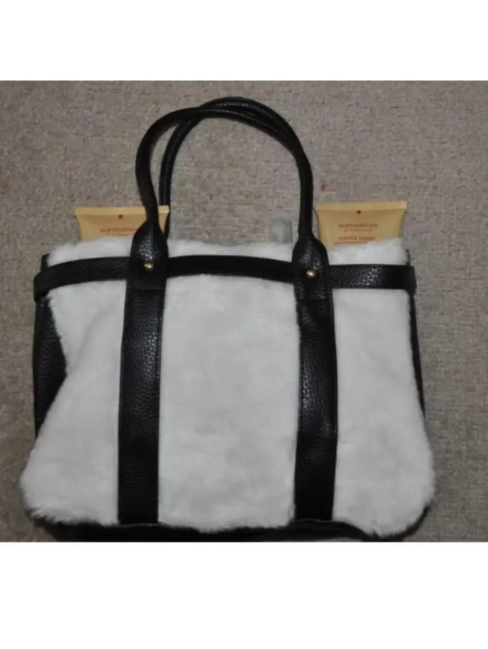 Bath & Body Fur Purse Tote Set White 4 Pc Lotion Gel Gift Set Vanilla Sugar